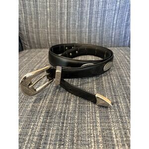 Leather Belt Top Grain Leather Black Silver Buckle. 42"‎